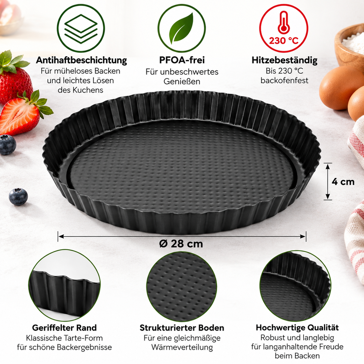 2er-Set Backformen für Obstkuchen Ø 28 cm – Antihaftbeschichtet