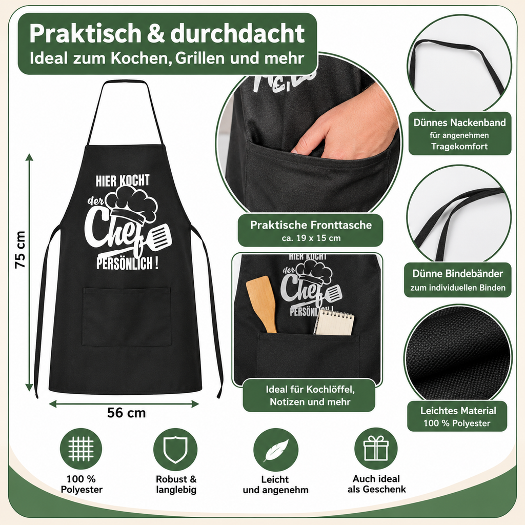 Kochschürze mit lustigem Spruch – Spaßschürze 56 × 75 cm